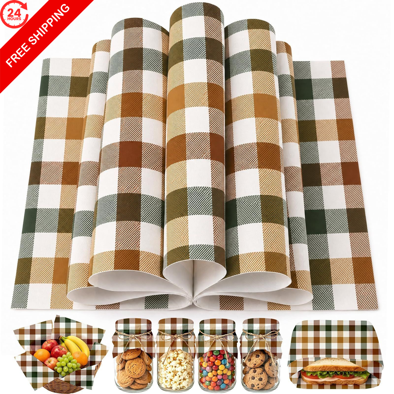 150 Sheets Fall Buffalo Plaids Wax Paper for Food Deli, 9.8 x 8.3 inch,
