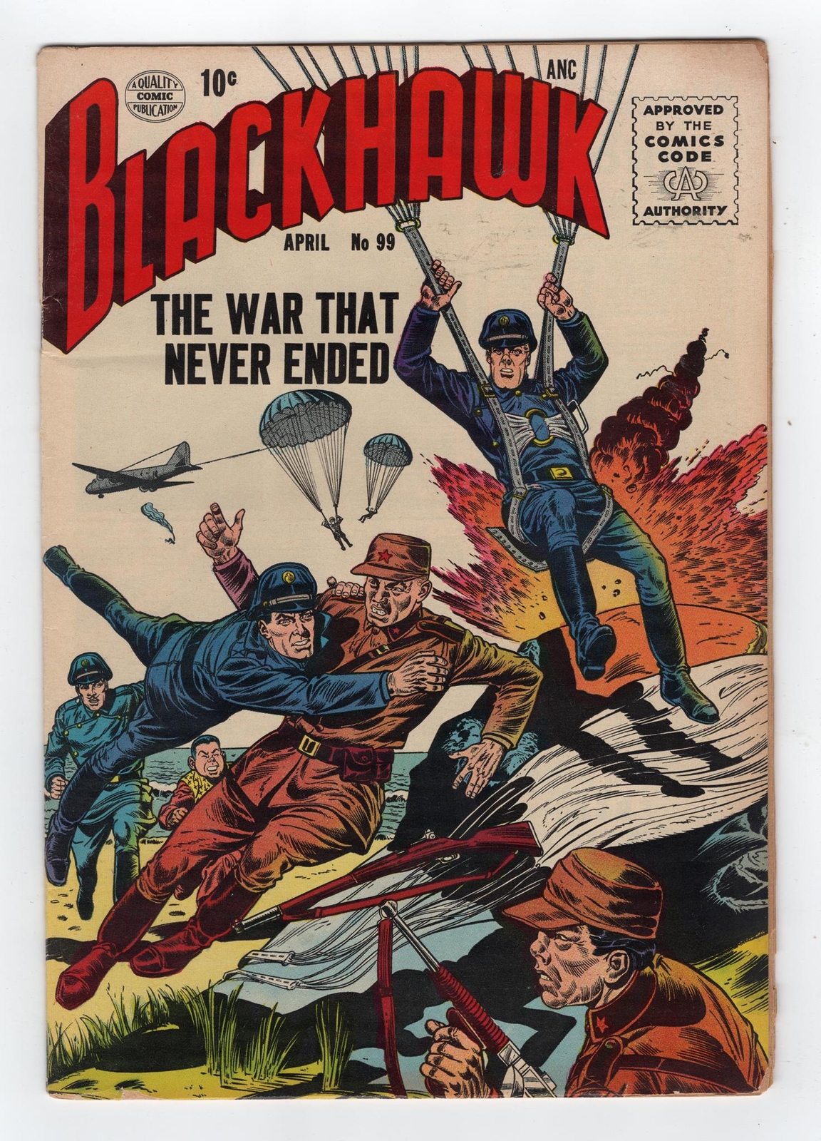 1956 DC BLACKHAWK #99 DEATH OF ZERA & CAPTAIN WOLF + PARACHUTE COVER KEY RARE