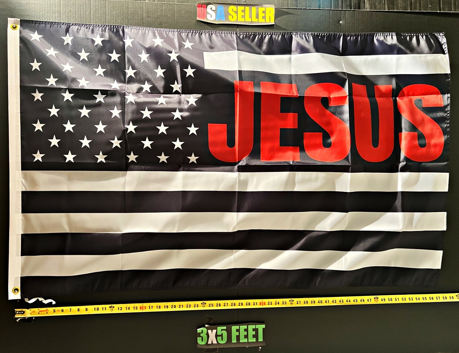 Jesus Flag FREE FIRST CLASS SHIP Jesus RL Flag In God We Trust USA God Sign 3×5′