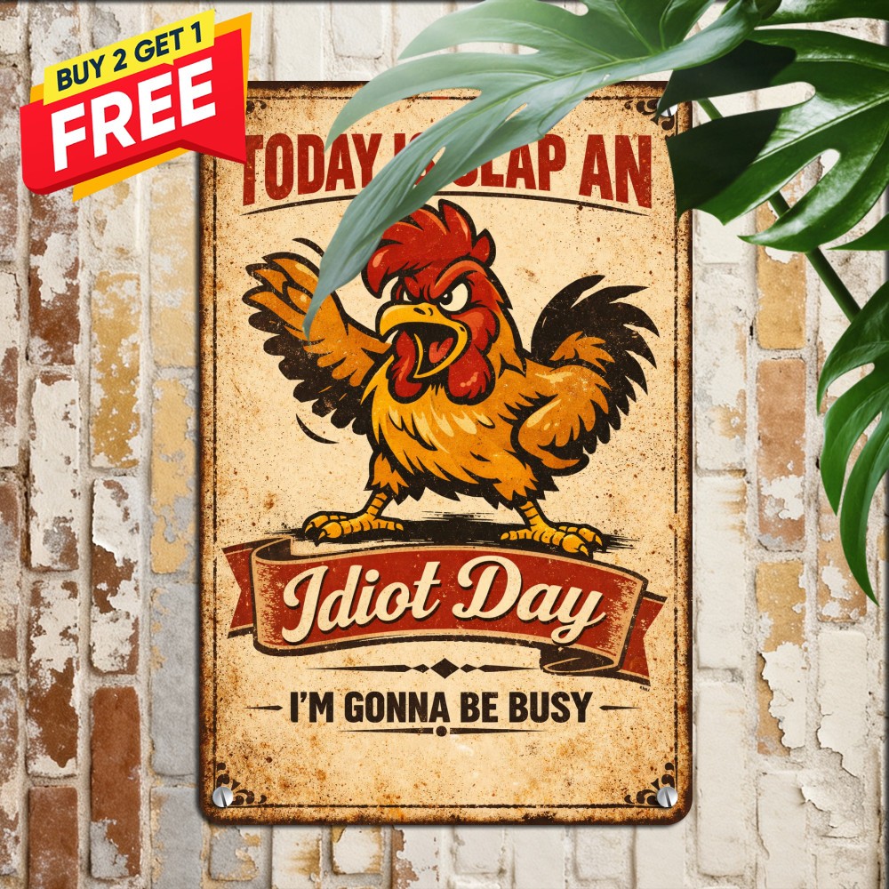 Slap An Idiot Funny Metal Tin Sign Humorous Rustic Wall Decor 8×12 Rectangle