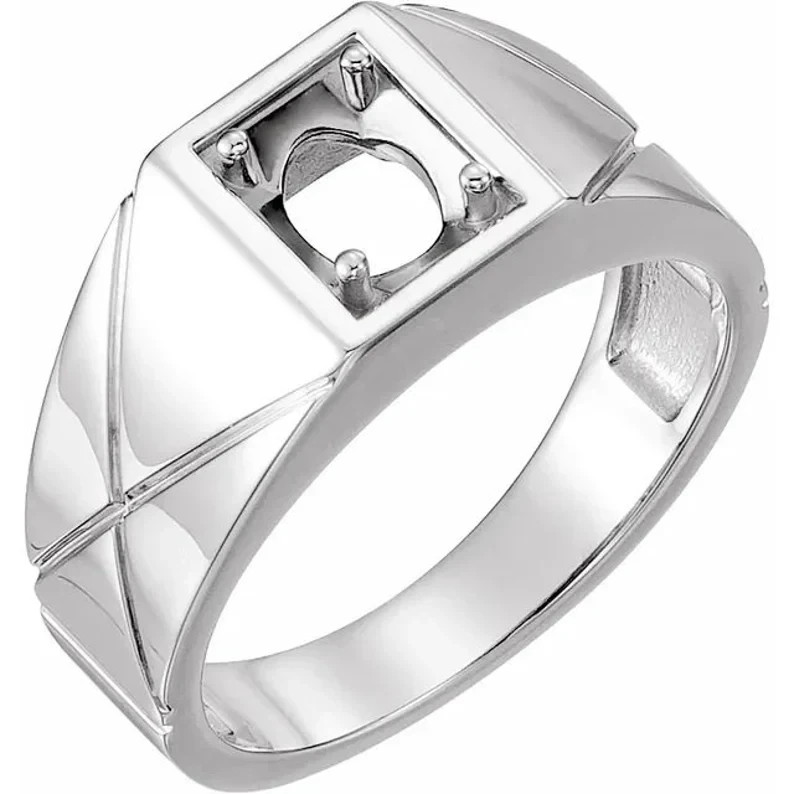 Men’s 8×6 mm Oval Pinky Ring Setting Mounting in 14K White Gold Over Size 8-17