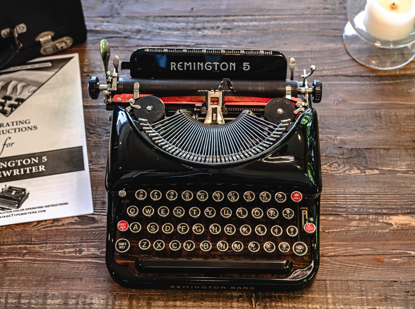 1937 Remington Model 5 Typewriter, Excellent Platen, New Ribbon and Feet & Case