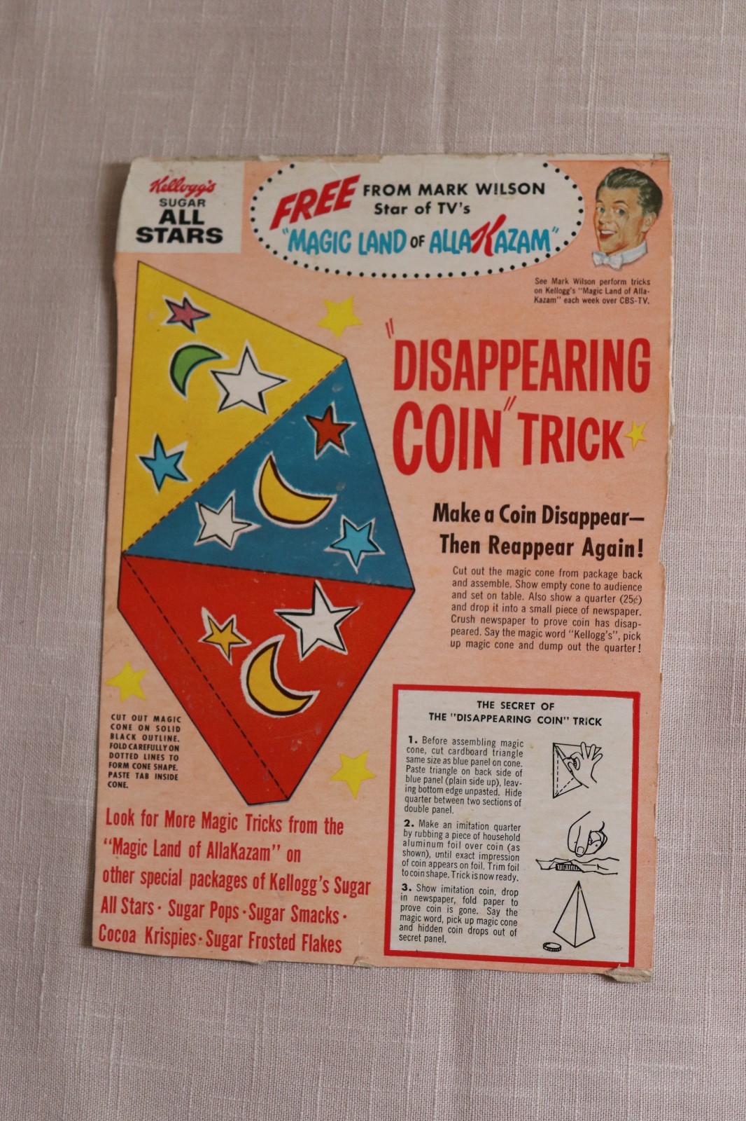 RARE* Kellogg’s SUGAR ALL STARS Cereal Box BACK w/ TV’s Magic Land of Alia Kazam