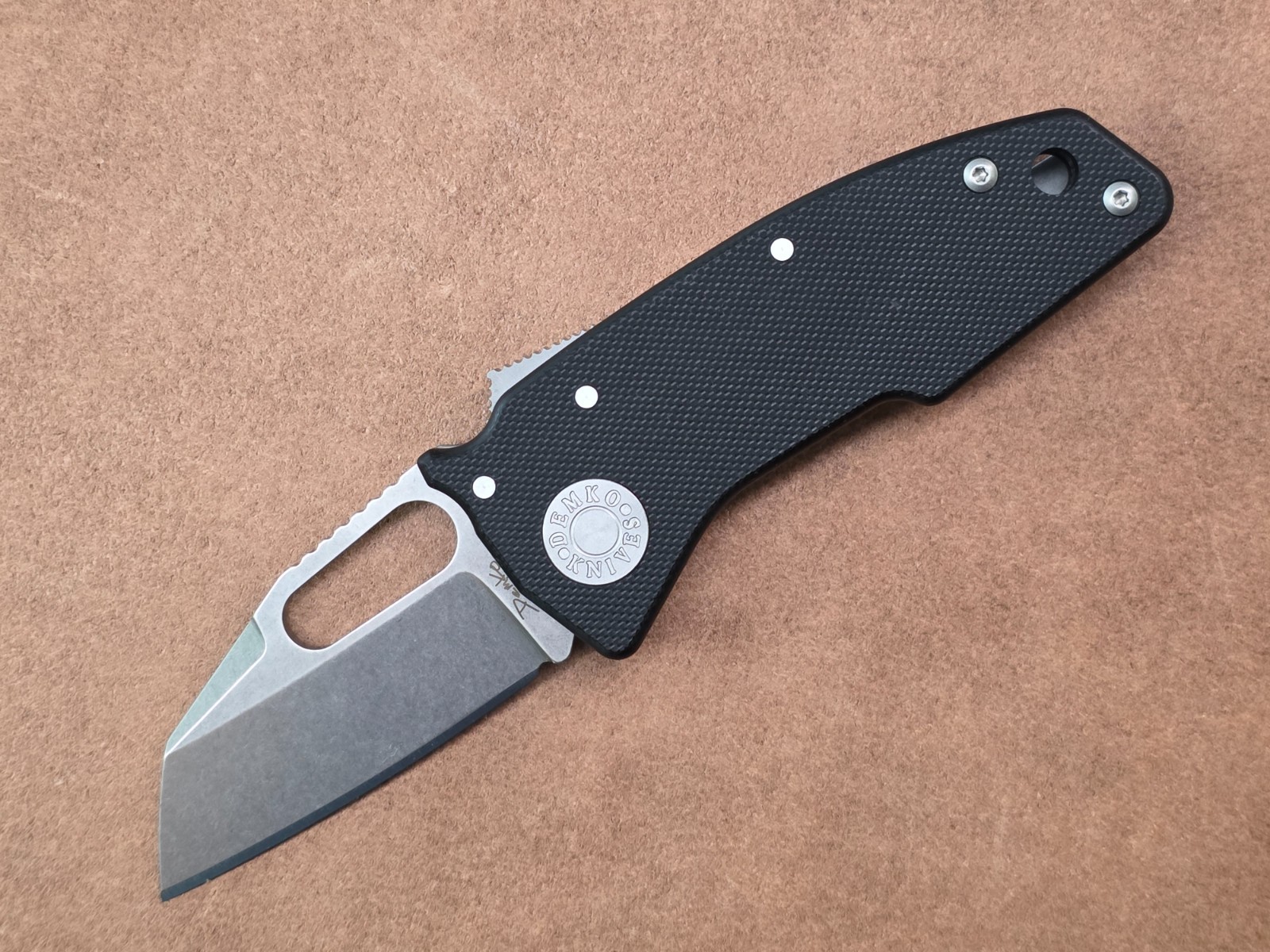 Demko Nano-Shark CPM 20CV Stonewash Finish – Black G10 Handles