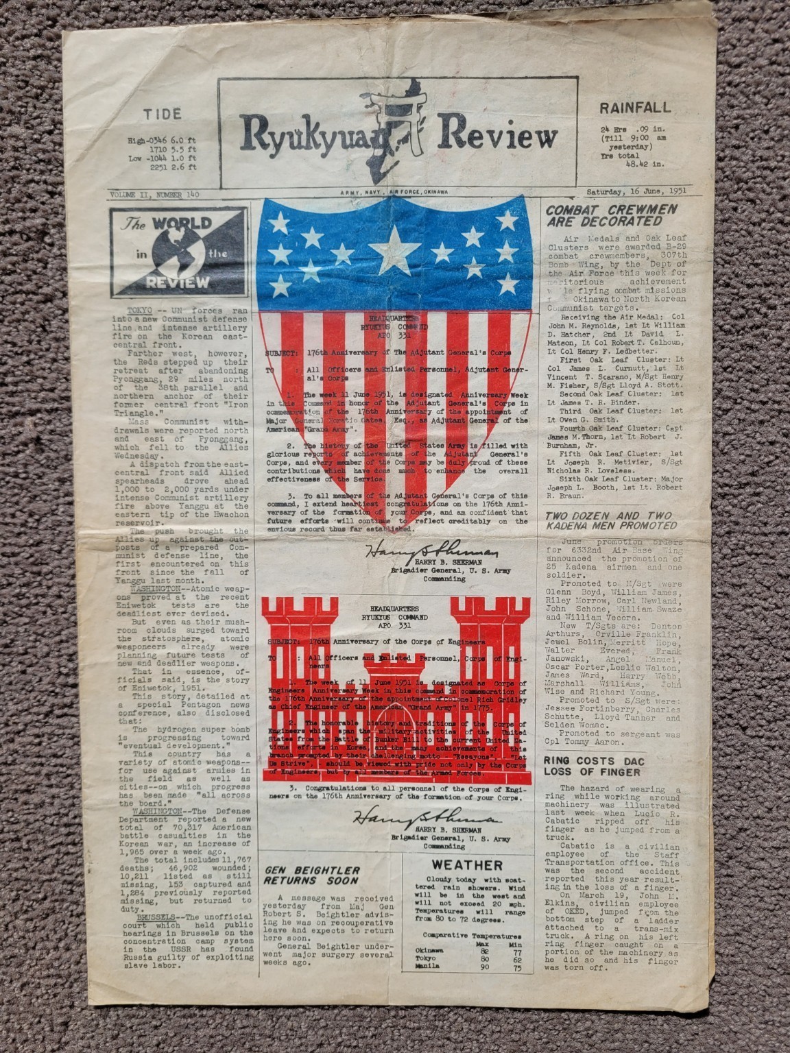 1951 Ryukyuan Review Okinawa Korea War Newspaper Color Military June 16 Rare
