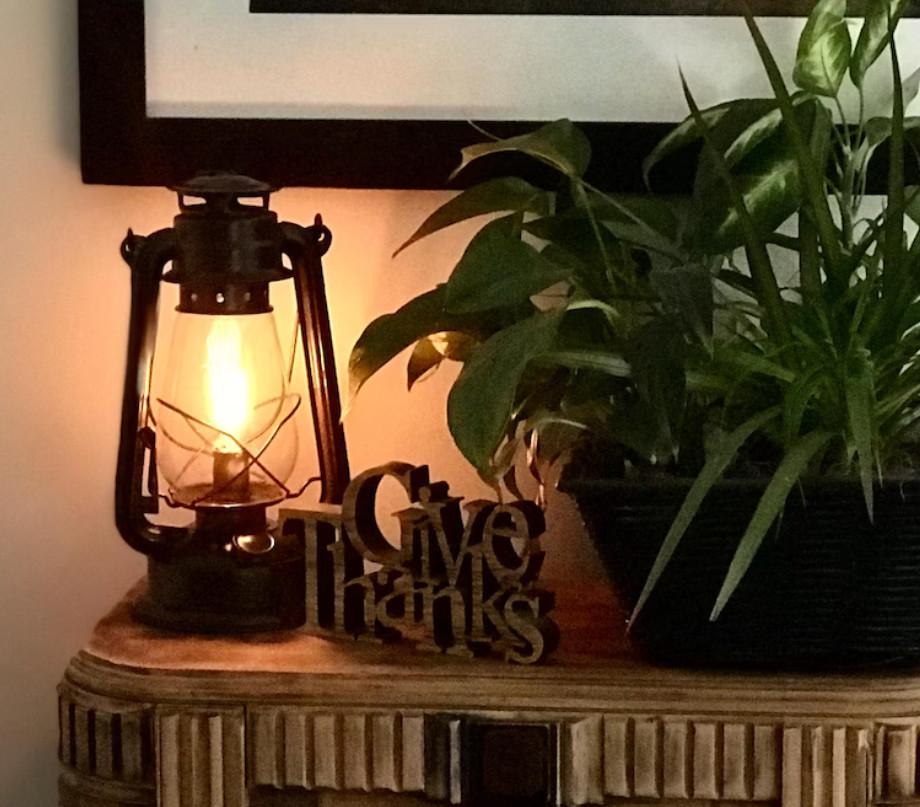 Dimmable Rustic Electric Lantern Lamp with Rust Patina Finish, UL Listed