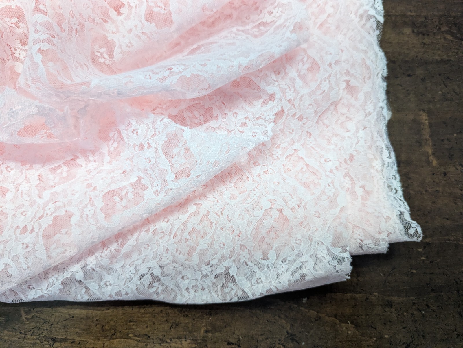 1 Yard/48″ wide 100%Polyester PINK LACE Fabric w/NO Scallop Borders sold BTY NEW