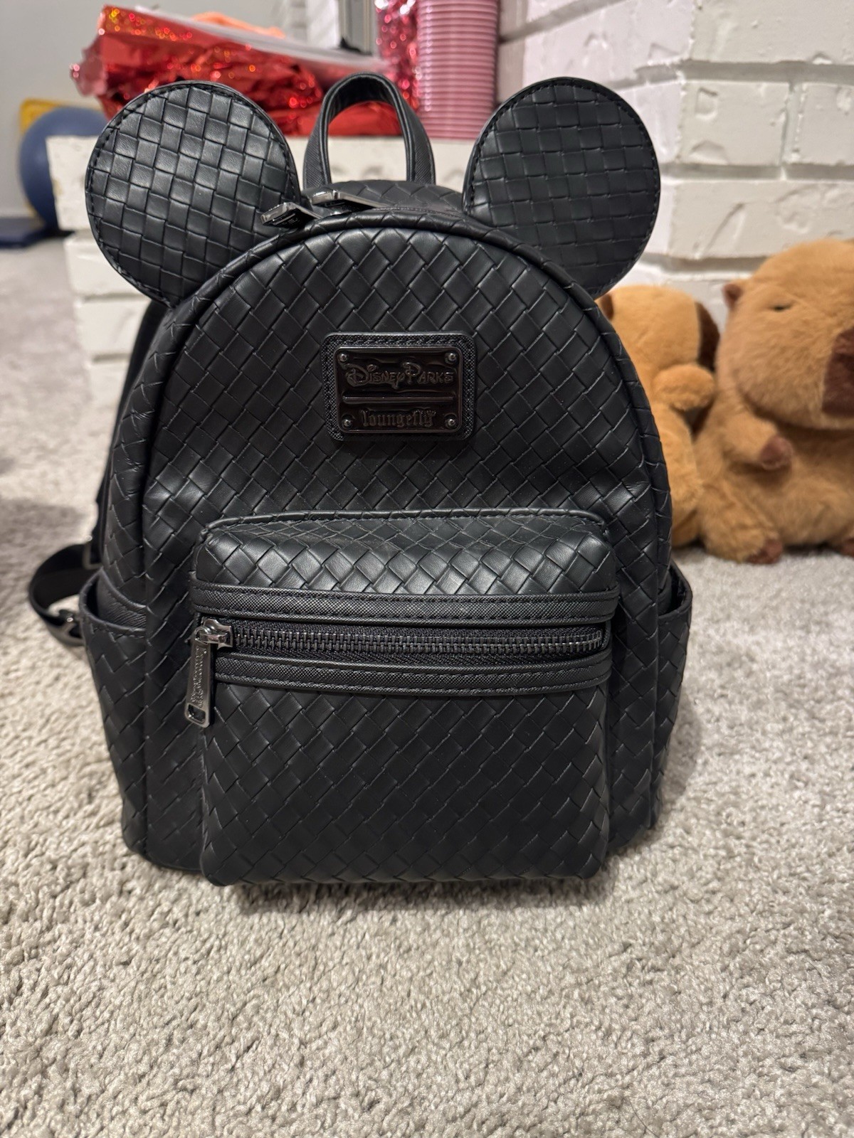 Disney Loungfly Mickey Mouse Black Woven Backpack