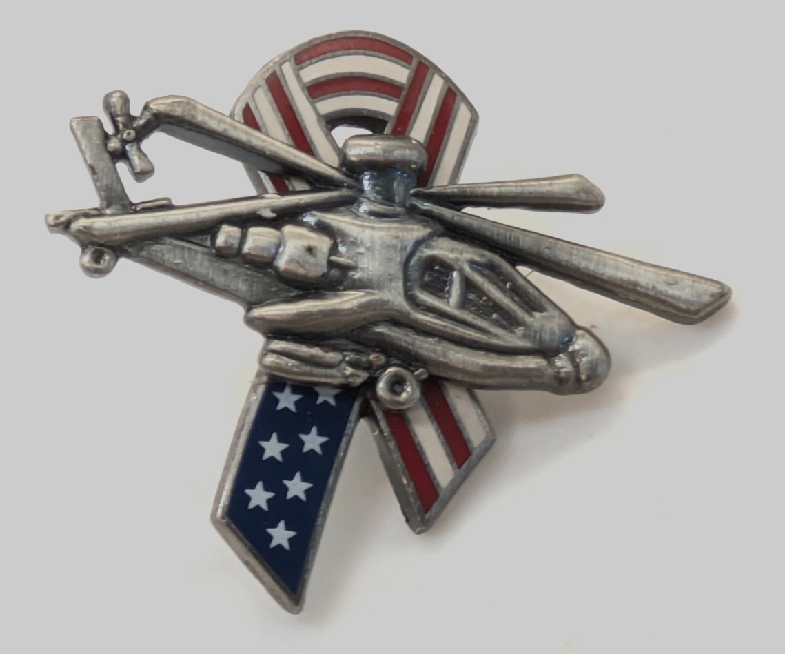 Military Helecopter USA Stars & Stripes Ribbon Lapel Pin