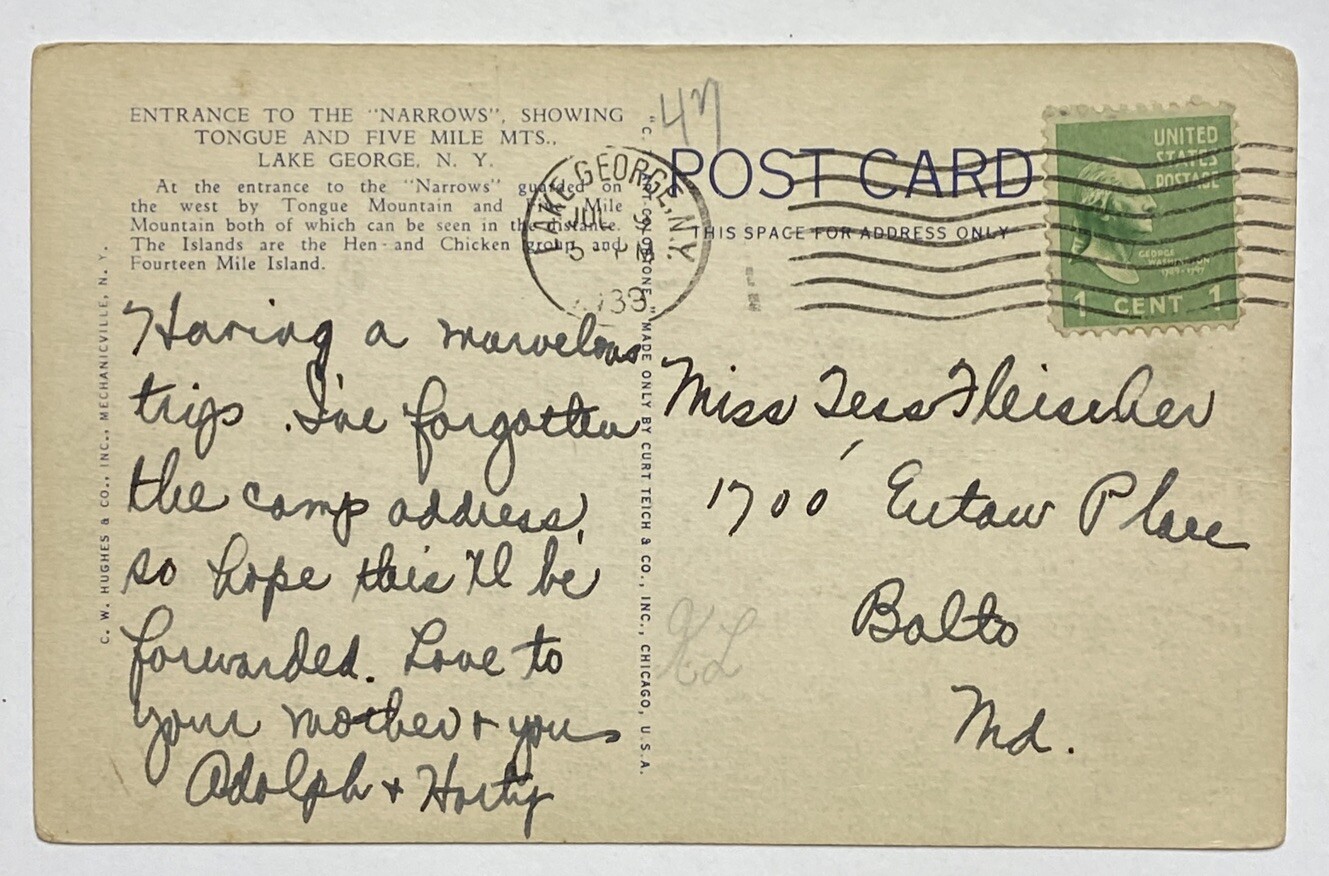 Vintage Postcard, Entrance to Narrows, Lake George NY, Adirondacks