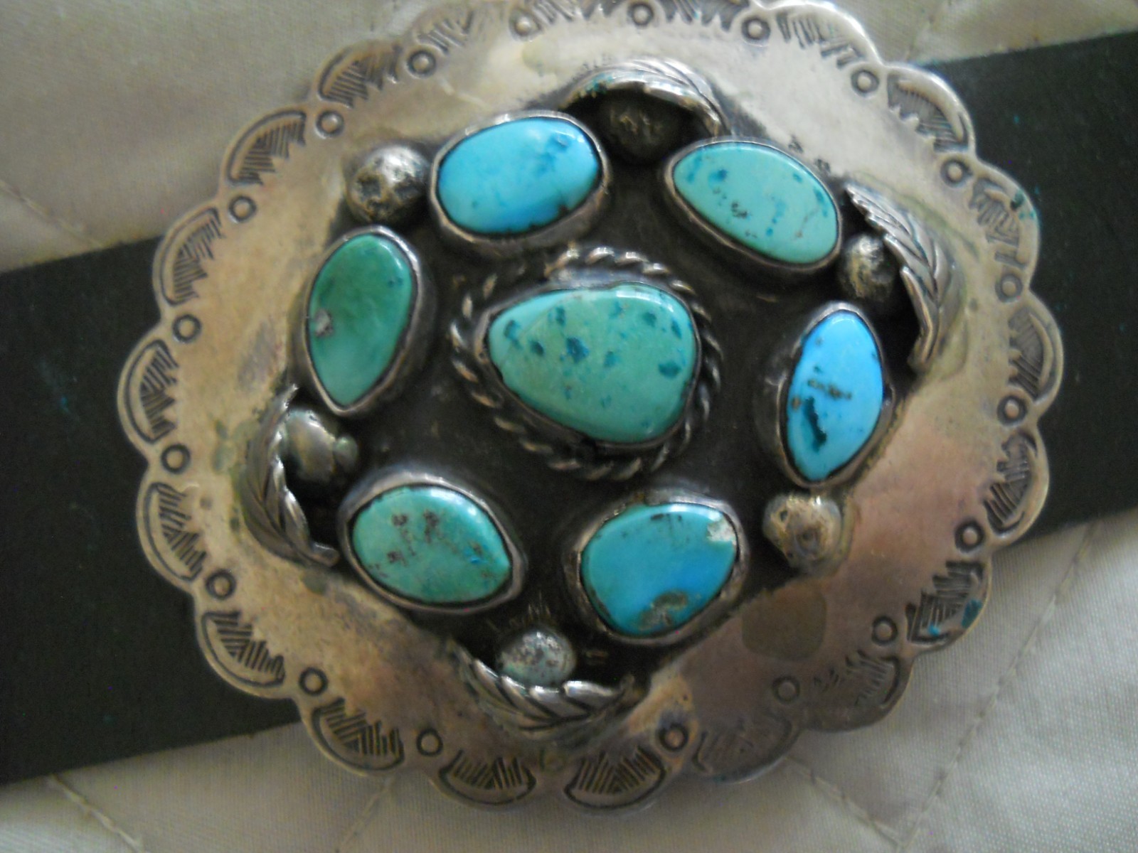 Native American Navajo Turquoise Cluster Sterli Silver 9- 2.8″ Conchos Belt 576g