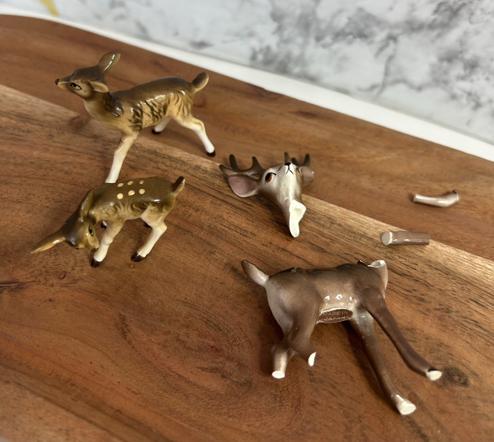 Vintage Japan Porcelain Deer Family Figurine Set 3 Buck Fawn MCM READ As Is