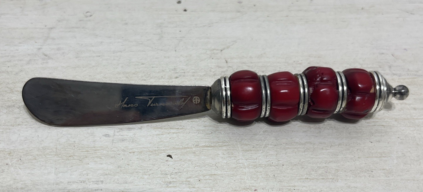 Hans Turnwald Vintage Butter Knife Red Coal Collection, Signed Silver Toned