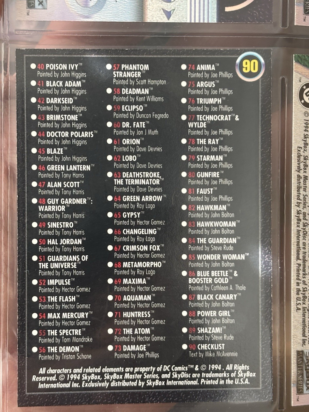 Skybox DC Comics Master Series 1994 Complete Base Set 1-90 with Checklist