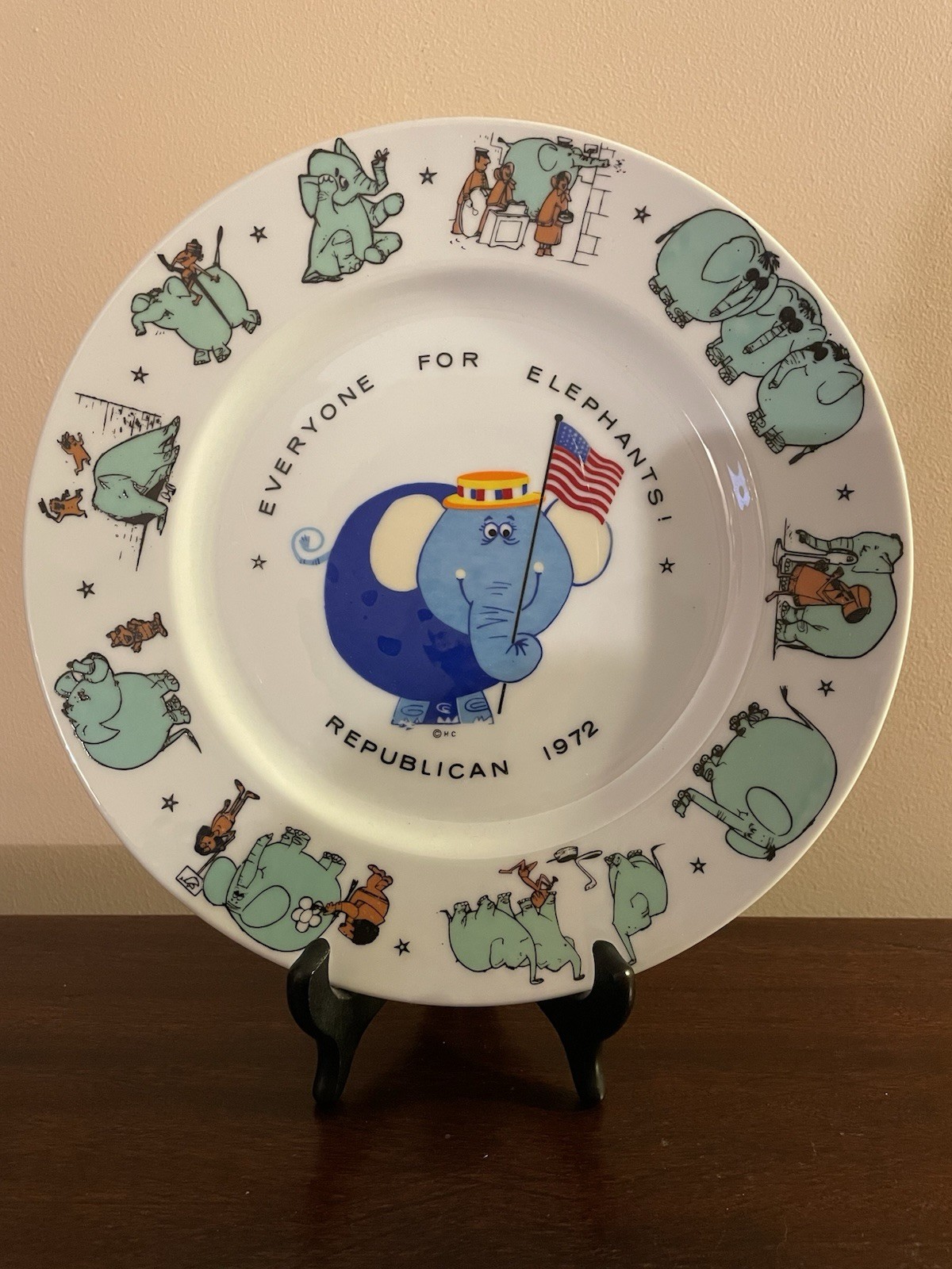 Vintage Halco 1972 “Everyone for Elephants” Republican Party Plate 10.25″ Mint