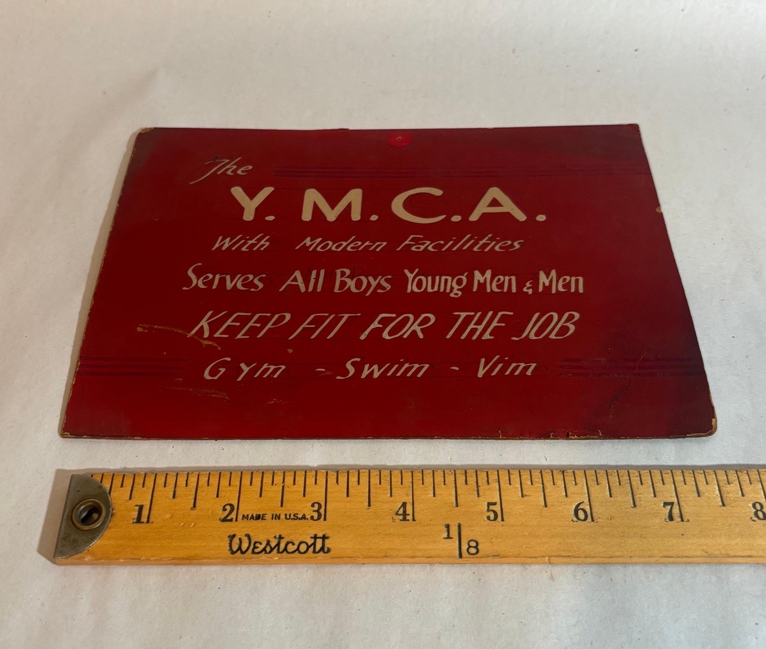 SMALL VINTAGE YMCA GYM SWIMMING POOL CARDBOARD SIGN