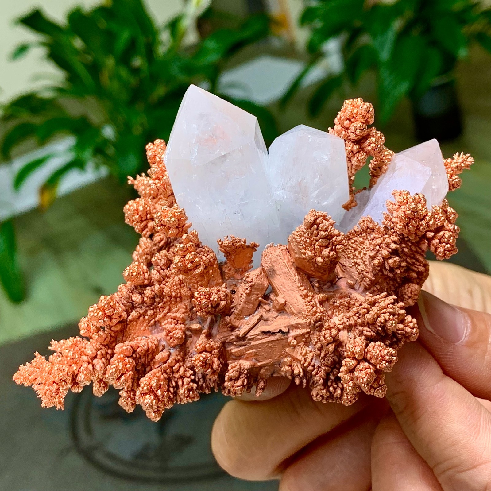 230G Rare iridescent Native Copper with white quartz crystal mineral-symbiosis