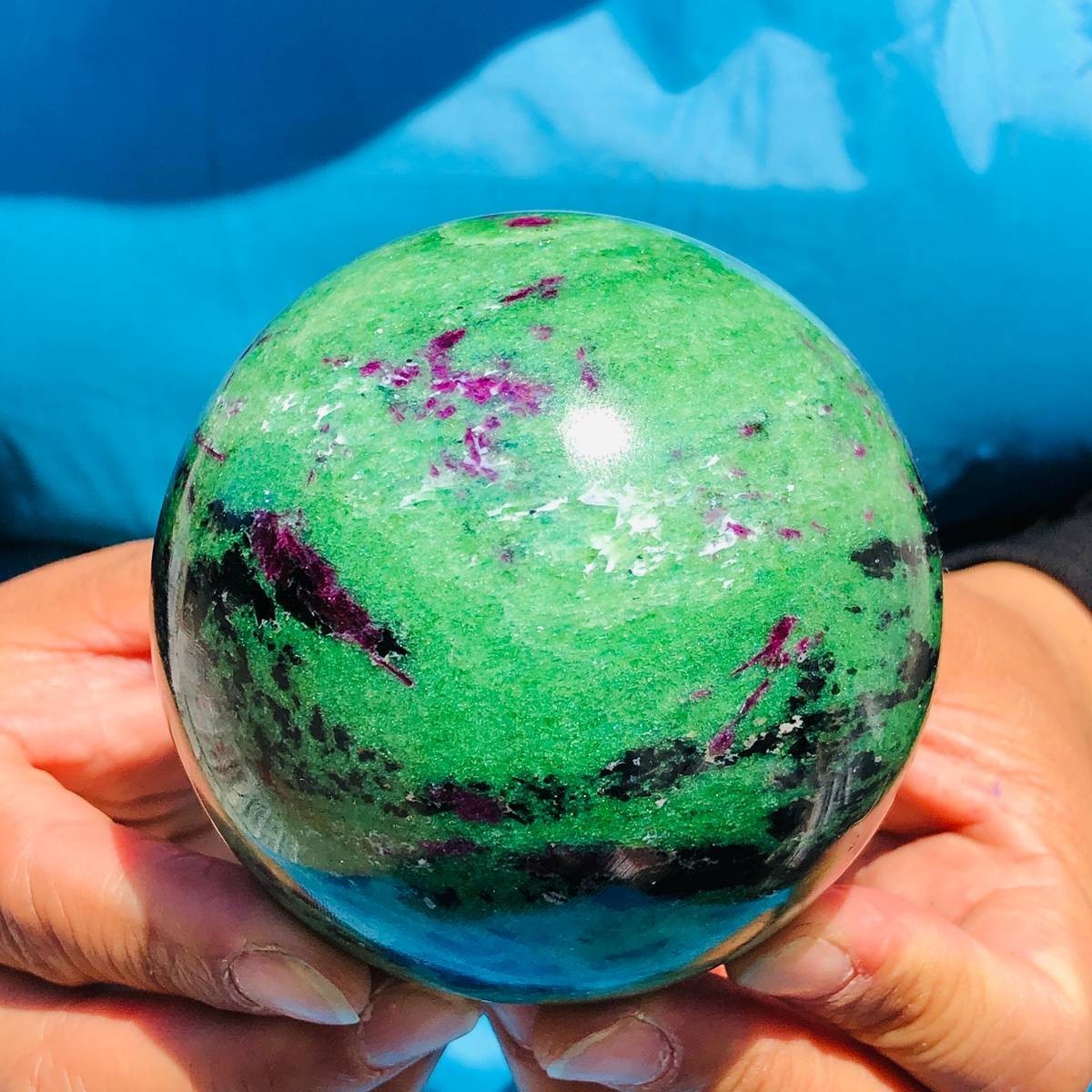 2pcs 4.09LB Natural green Ruby zoisite (anylite) crystal ball sample Healing