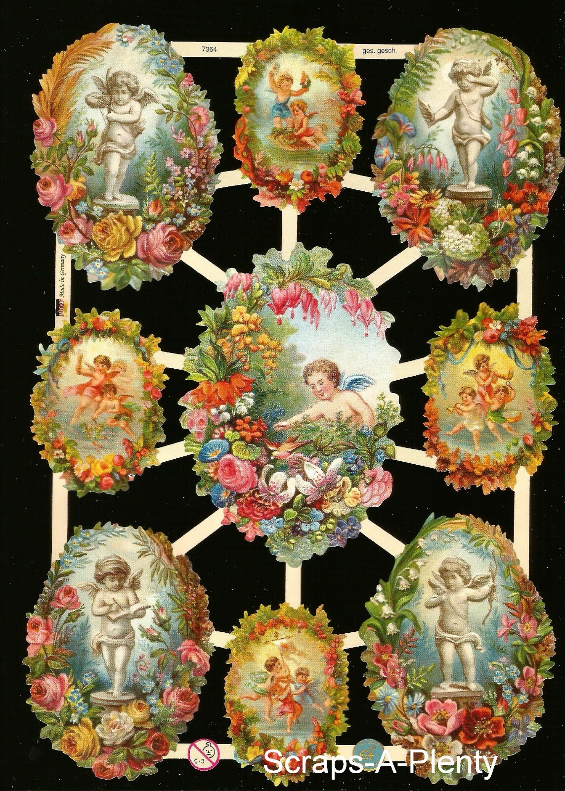 German Embossed Scrap Die Cut – Easter Christmas Angels Cherubs Cupid EF7364