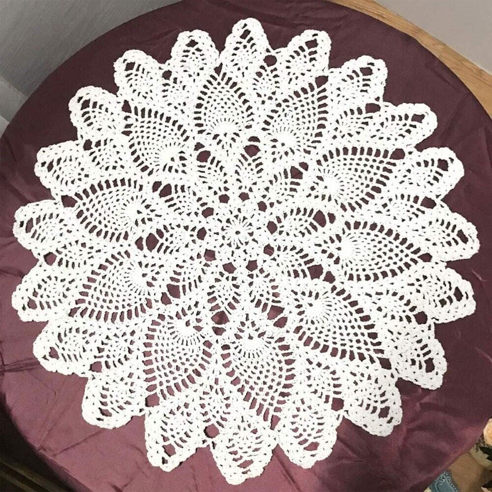 23″ White Vintage Hand Crochet Doily Flower Tablecloth Round Lace Table Topper