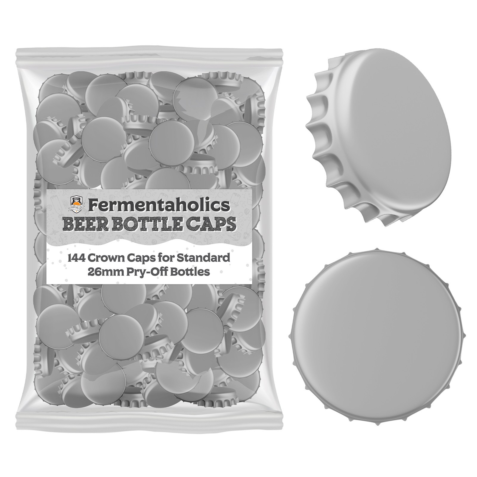 Fermentaholics Silver Beer Bottle Caps – 144