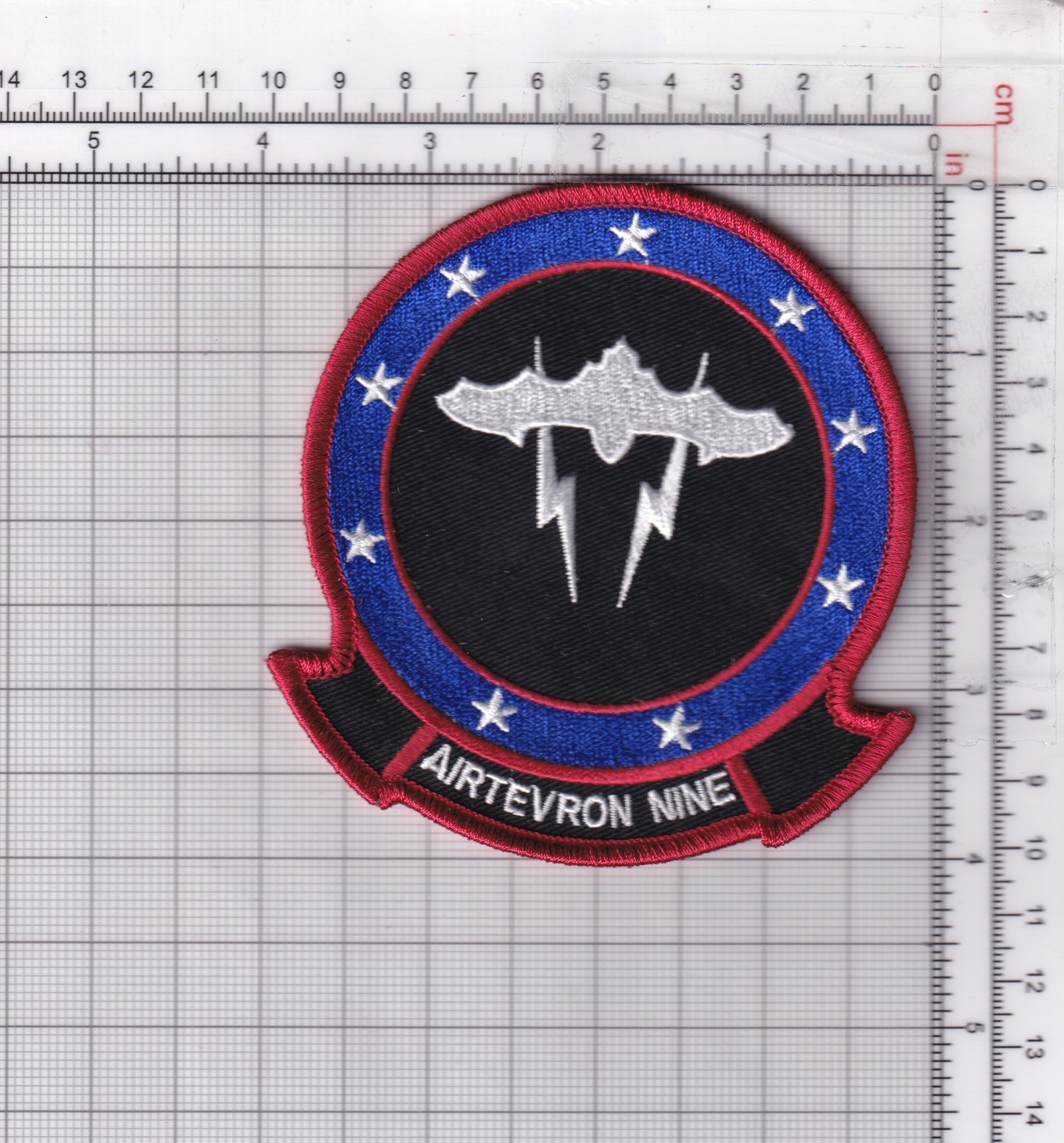 VX-9 Vampires Red White and Blue Patch, 4 in, Hook and Loop