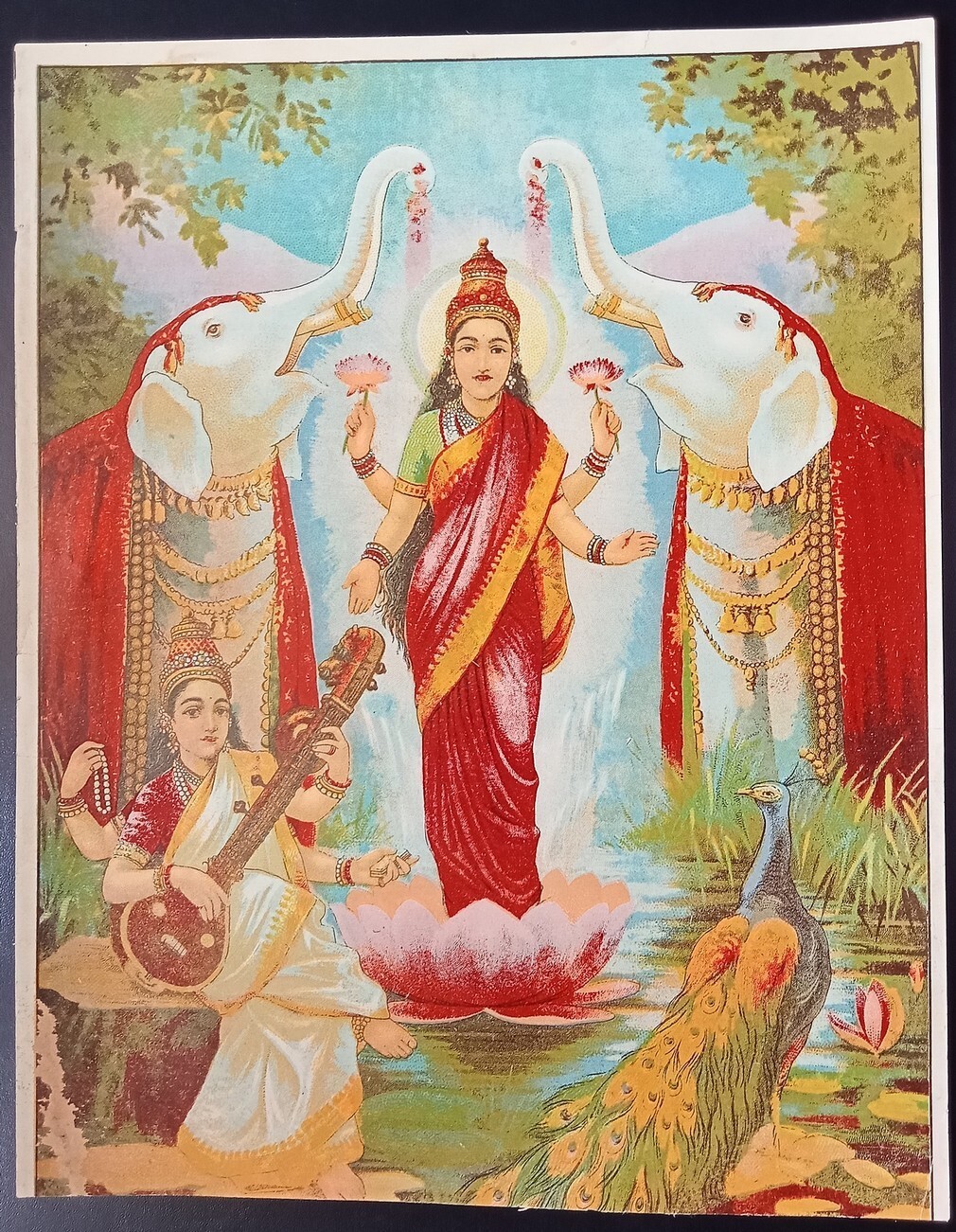 India Hindu Gods Poster Laxmi Saraswati Ravi Varma Press 9.5″ x12″ inches