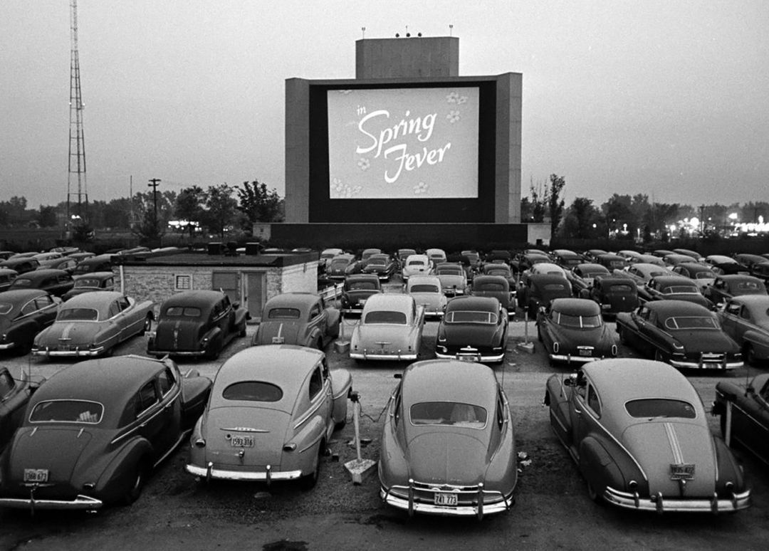 Vintage Drive-In Movie Theater PHOTO Classic Cars Screen