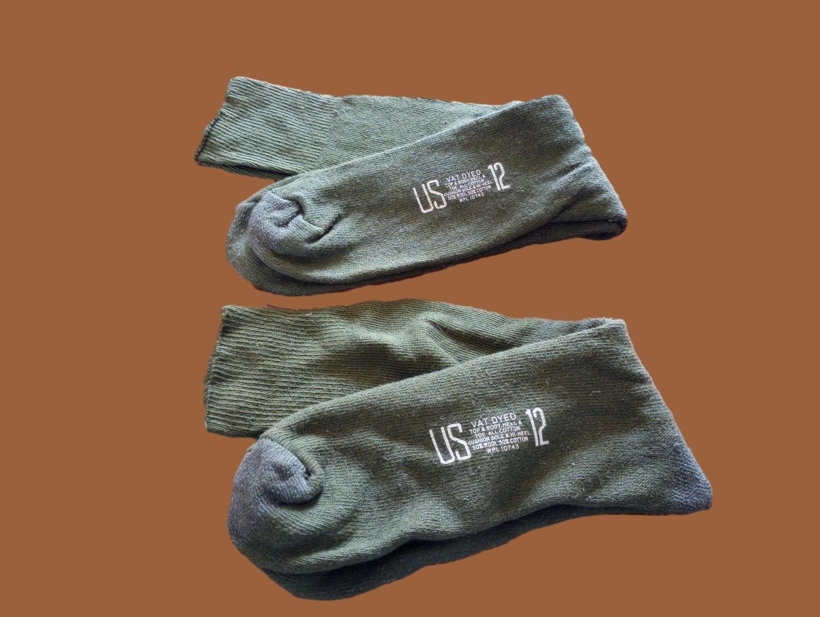NEW MILITARY CUSHION SOLE WOOL SOCKS U.S.A MADE OD GREEN LARGE 2 PAIRS