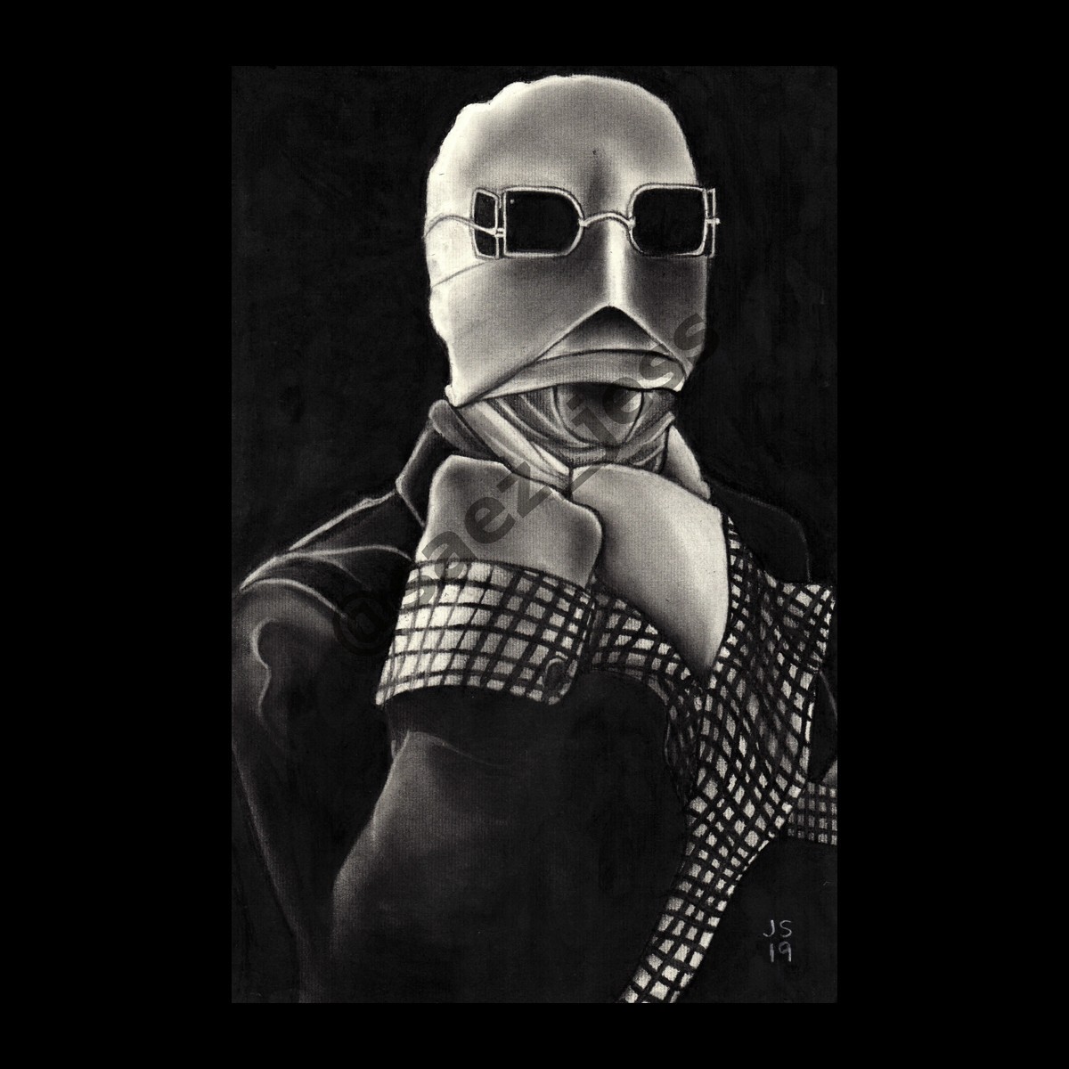 The Invisible Man 4×6 Postcard Universal Monsters Charcoal Portrait