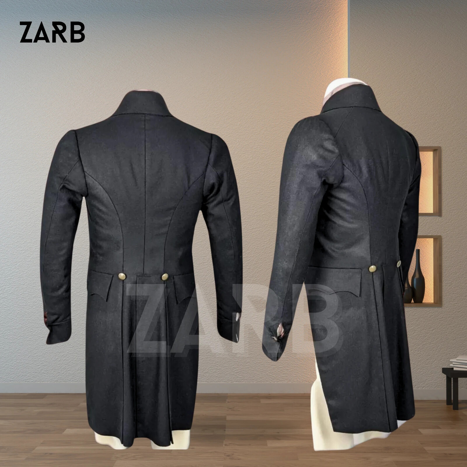 Men’s Black Regency Tailcoat – Double Breasted Historical Costume Jacket / Coat