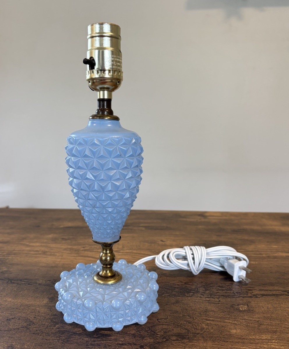 Vintage Opalescent Blue Lamp Hobnail 12” Corded Collectible Lamps