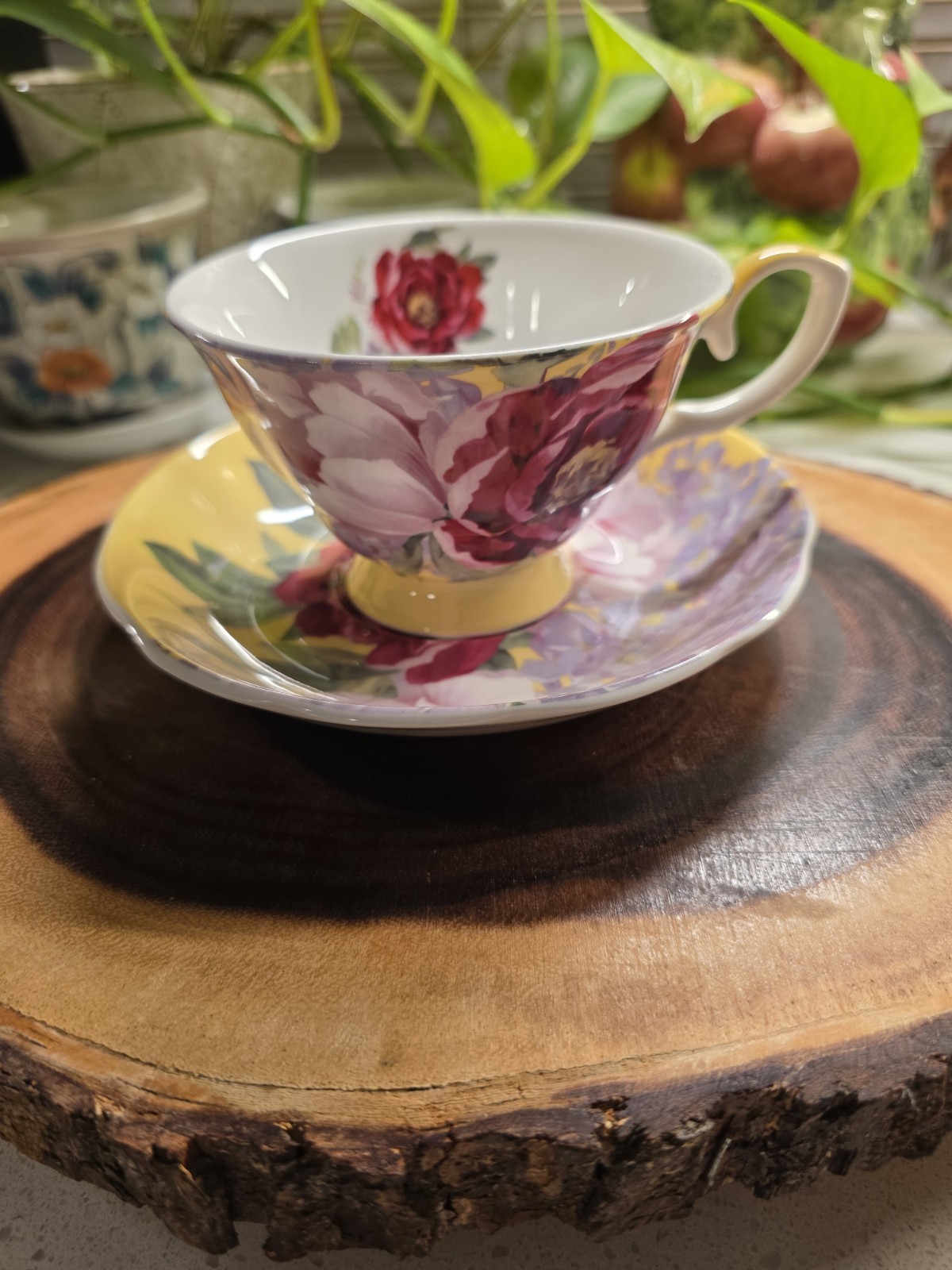 Stechcol Gracie Floral Footed Cup & Saucer Fine Bone China Peony/cabbage Rose