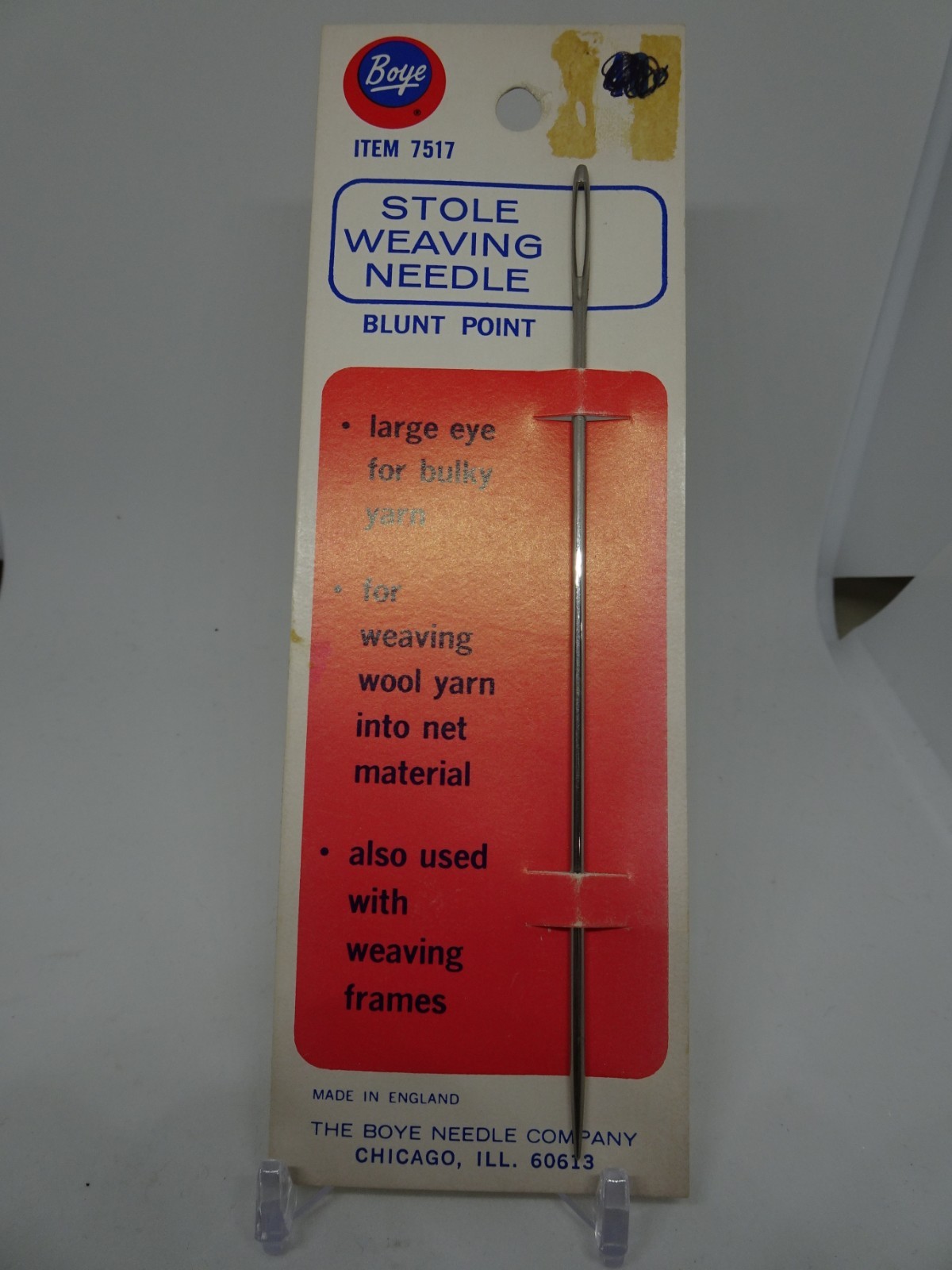 VINTAGE 1970’s BOYE STOLE WEAVING NEEDLE 5″ BLUNT POINT 7517