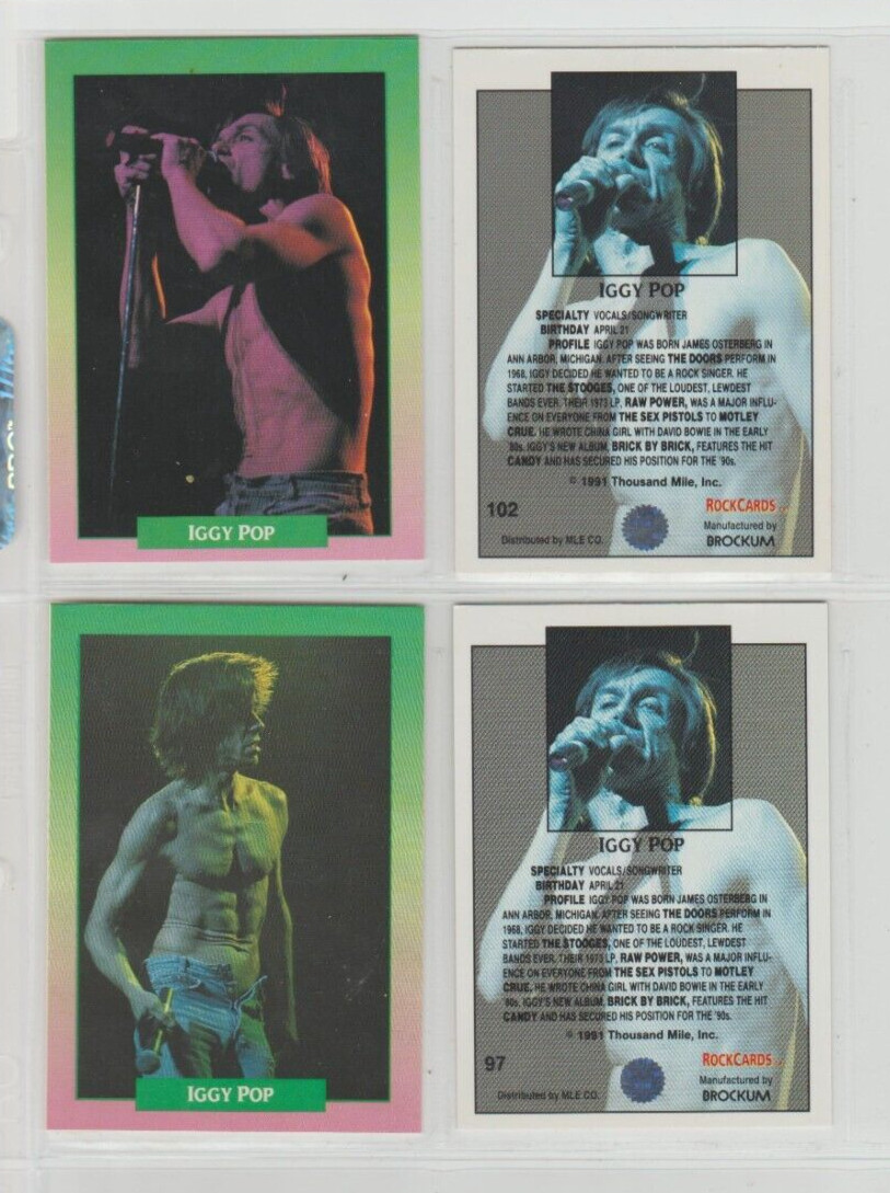 2 VINTAGE 1991 BROCKUM ROCK IGGY POP CARDS EXCELLENT LOT