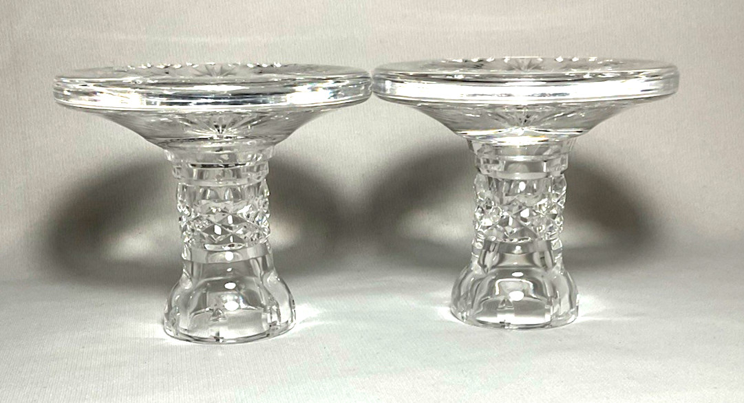 WATERFORD ~ Set (2) Crystal Single Light 3.75″ CANDLESTICKS (Lismore)~ Ireland