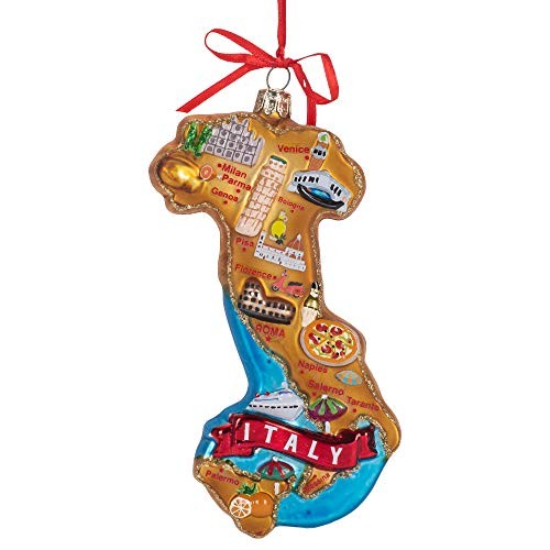 Kurt Adler Highlights of Italy Map Glass Ornament 5 3/4 in