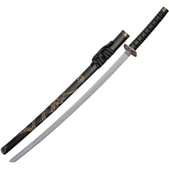 3 Pc Dragon Katana Fixed Sword Stainless Steel Blade Cord Wrapped Nylon Handle