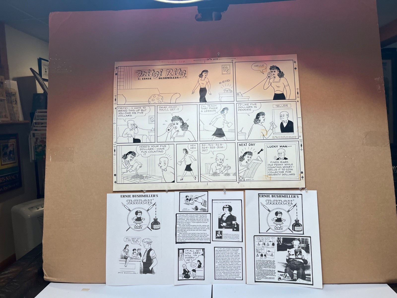 Original Ernie Bushmiller Fritzi Ritz Sunday: Fritzi Ritz $5.00 in Pennies