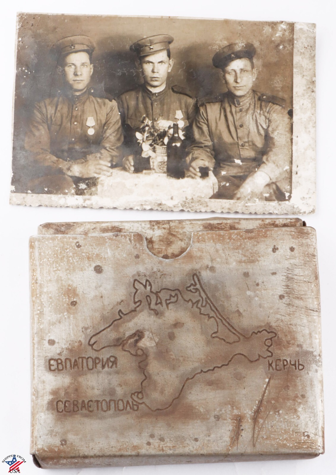 Russian trench art WW2 Cigarette case box Photo WWII Russia soldiers Soviet Yevp