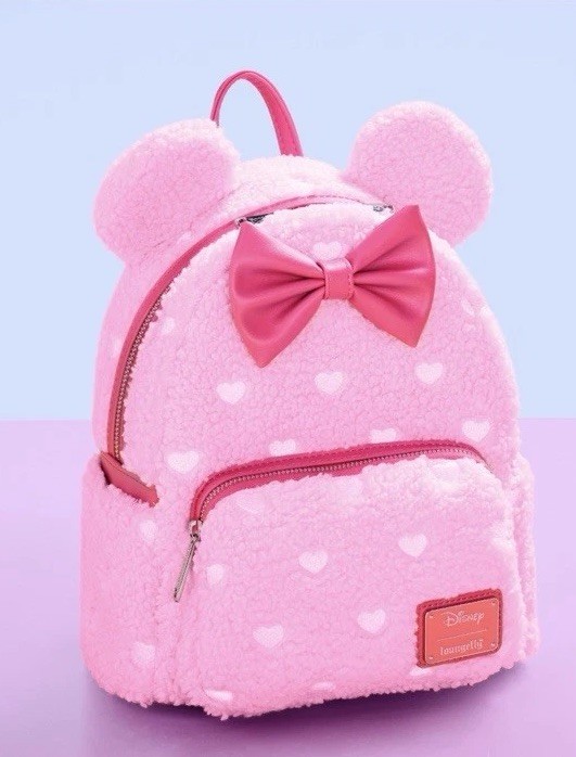 Loungefly Disney Minnie Mouse Heart Strawberry Scented Sherpa Exclusive Backpack