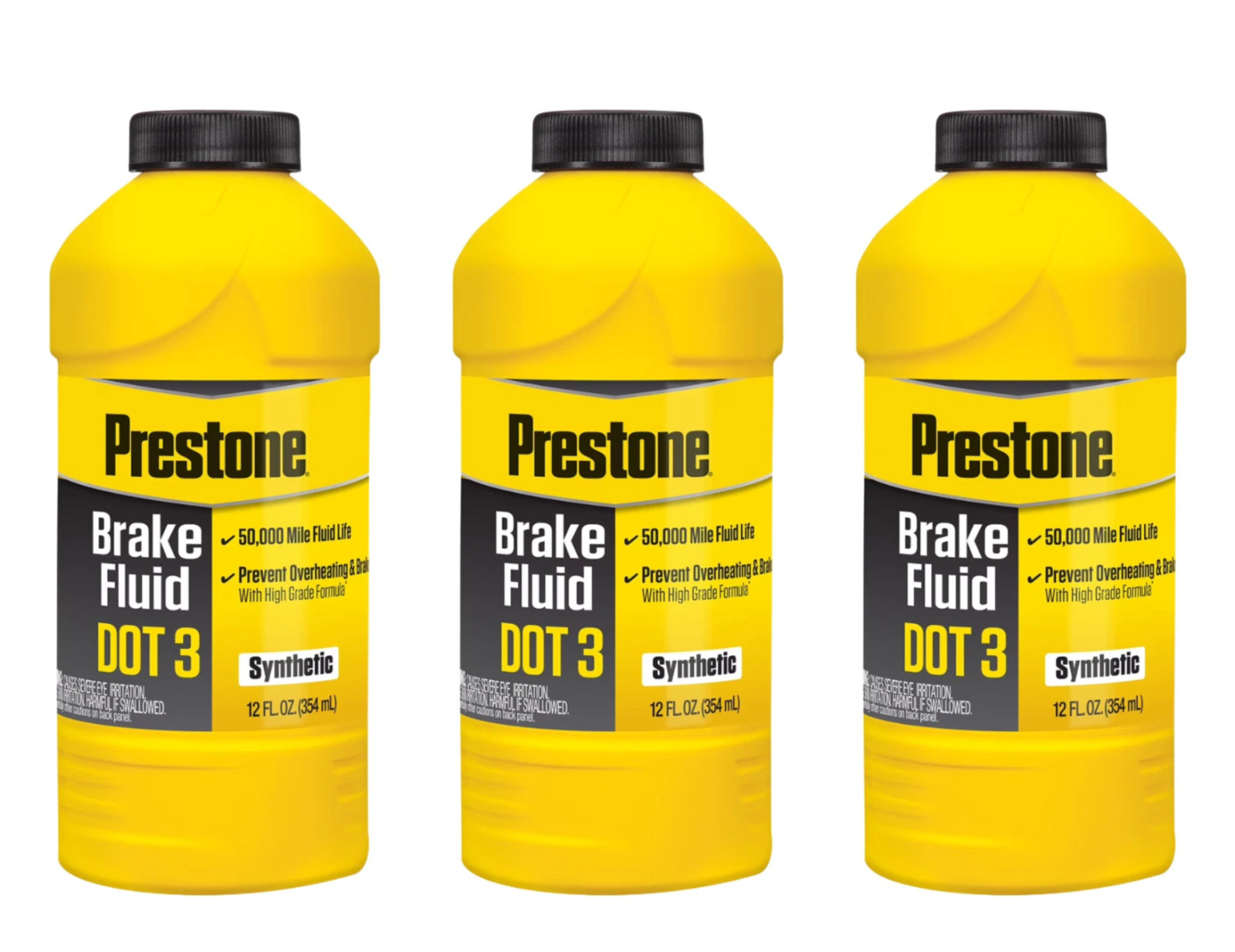 Prestone Dot 4 Brake Fluid – 12 Fl Oz- Synthetic, High Grade, 50,000 Mile 3 pack
