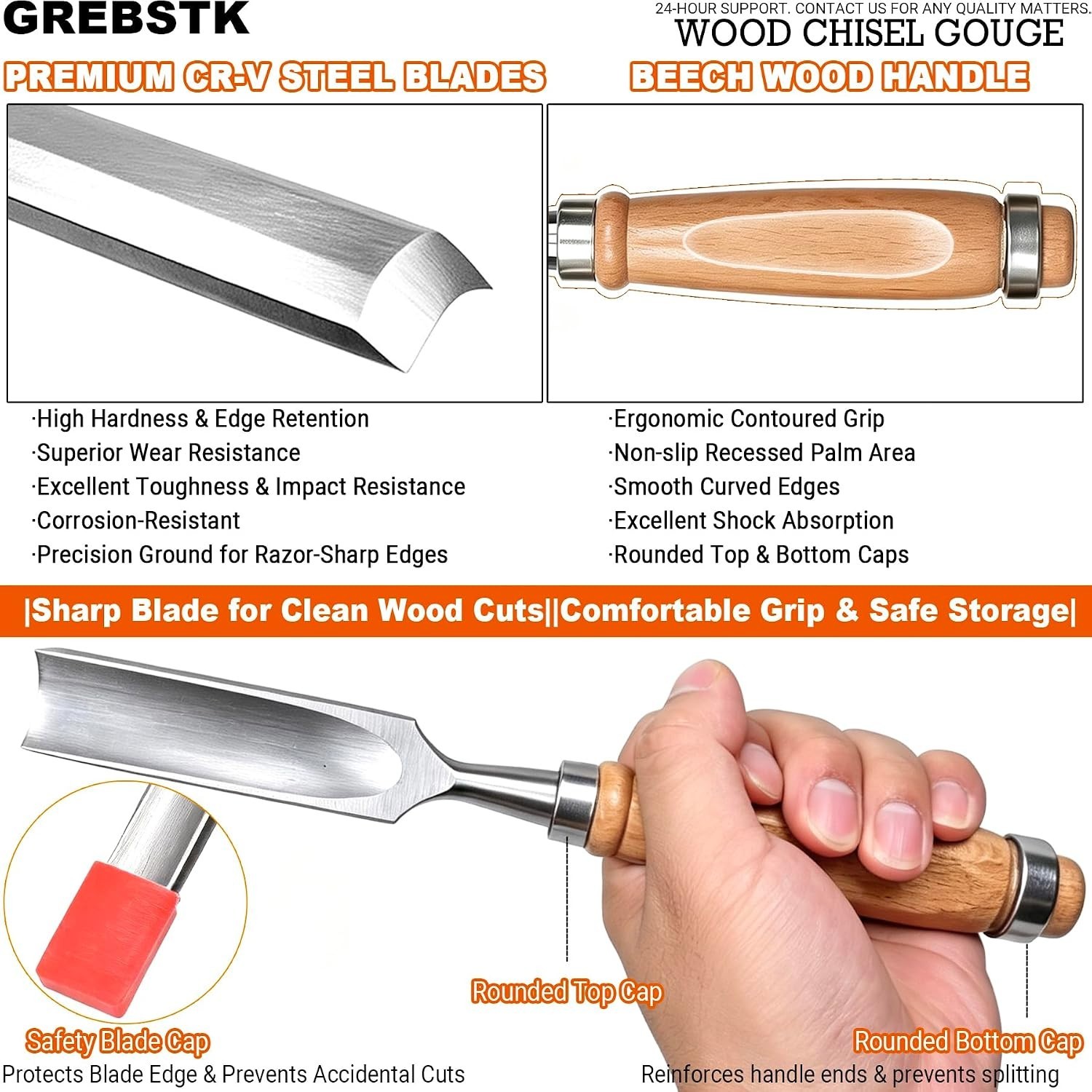 4Pcs Semicircle Chisel Set Carpenter Gouge Chrome Vanadium Steel Semi-Circular C