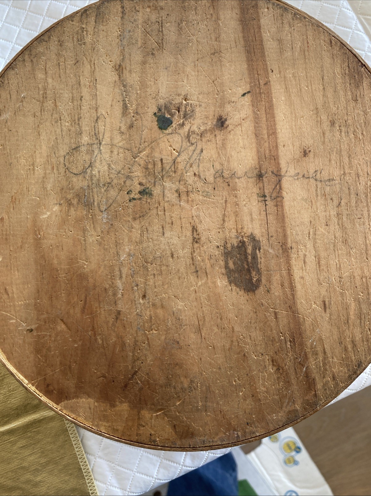 Antique Folk Art Floral Pattern Pyrography Round Pantry Box Estate Find