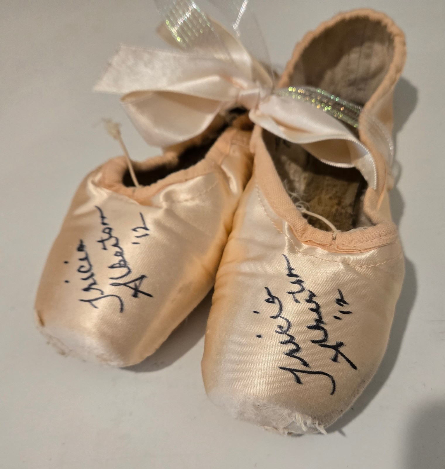 Performance worn ballet slippers signed by Prima Ballerina, Tricia Albertson