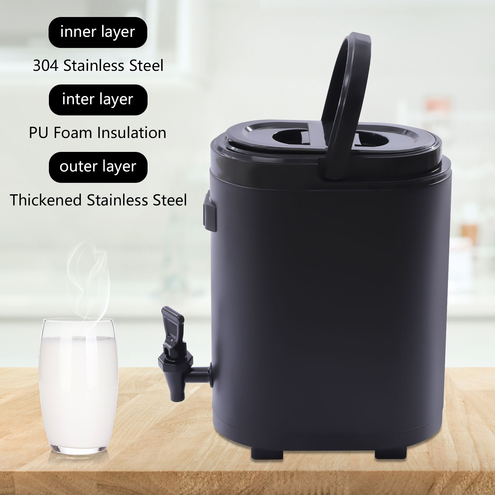 10L Portable Insulated Beverage Dispenser Stainless Steel Hot & Cold Coffee Milk
