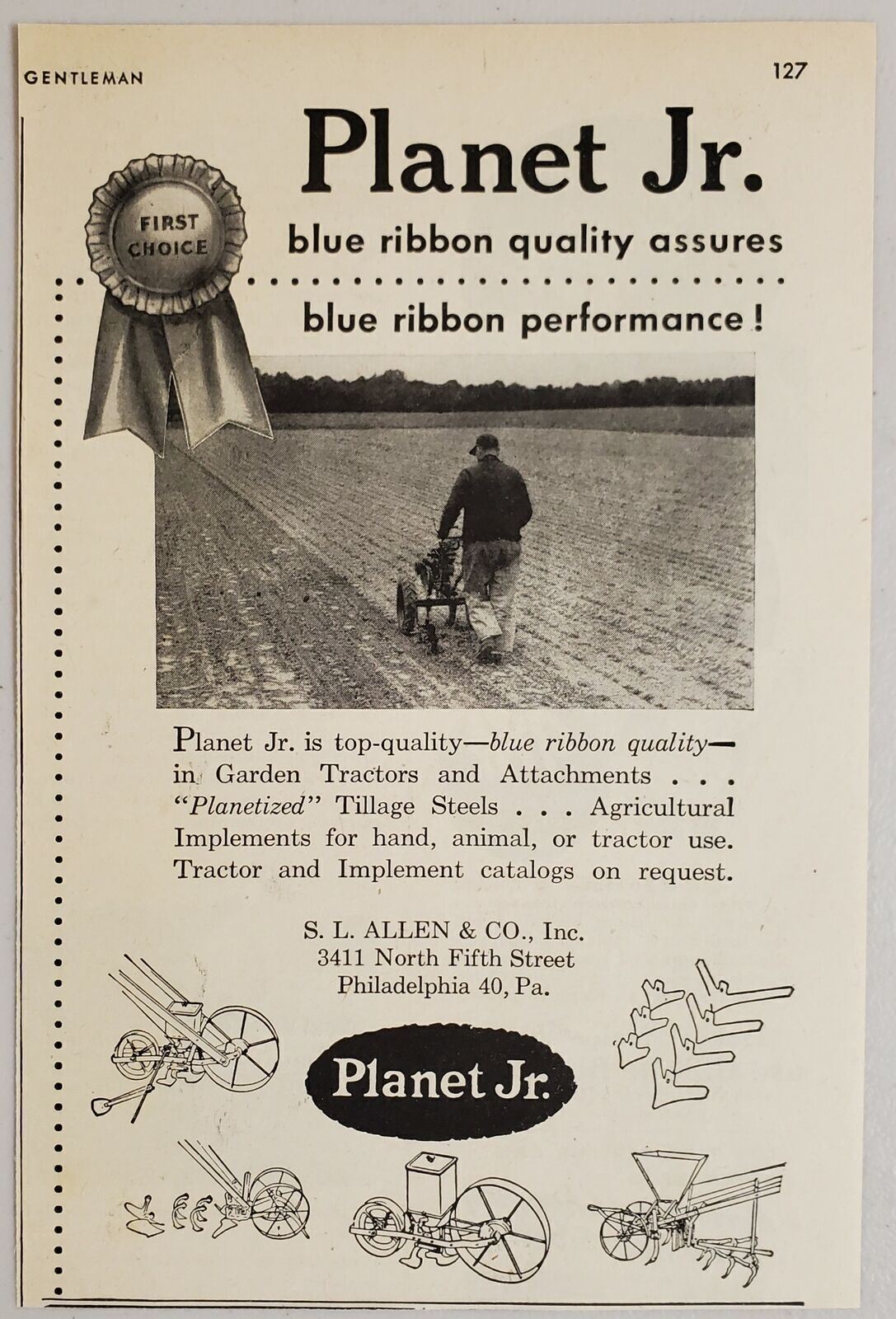 1948 Print Ad Planet Jr Garden Tractors Farmer in Field SL Allen Philadelphia,PA