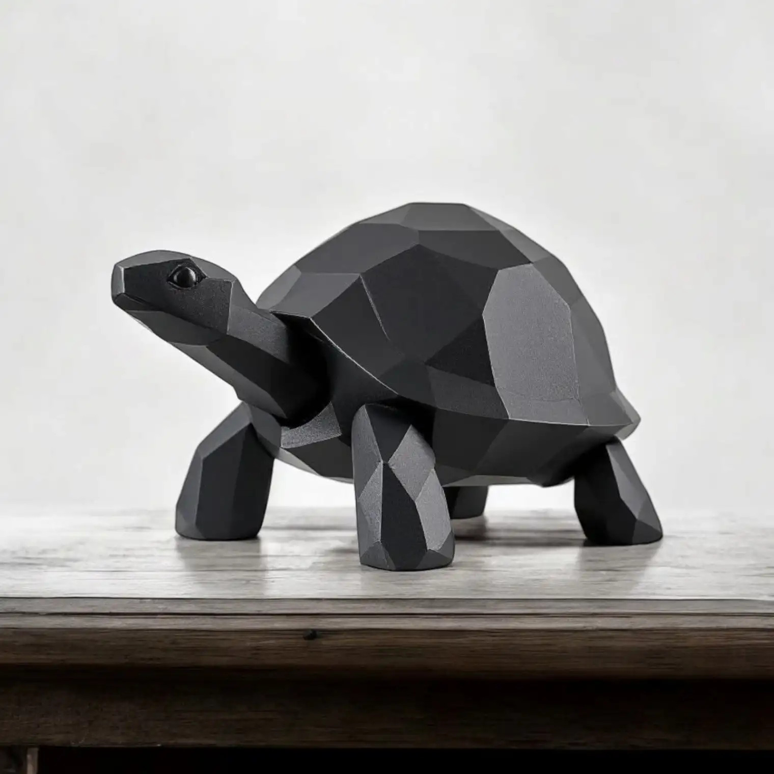 Geometric Turtle Tortoise Figurine Black Low Poly Animal Statue Desk Home Decor