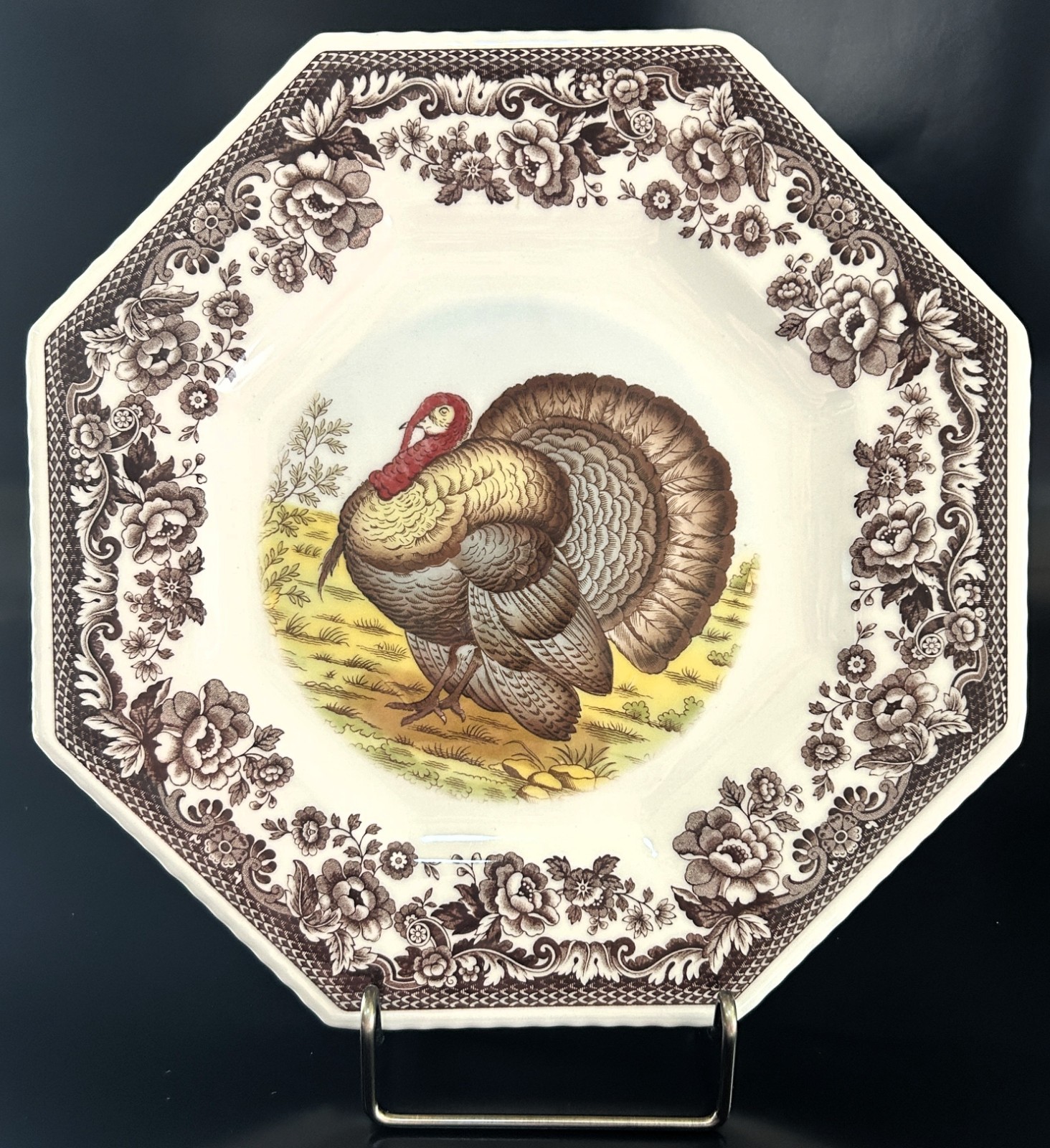 SPODE Woodland Collection TURKEY Octagonal Plate 9.5 Inch “Luncheon” Plate Fall
