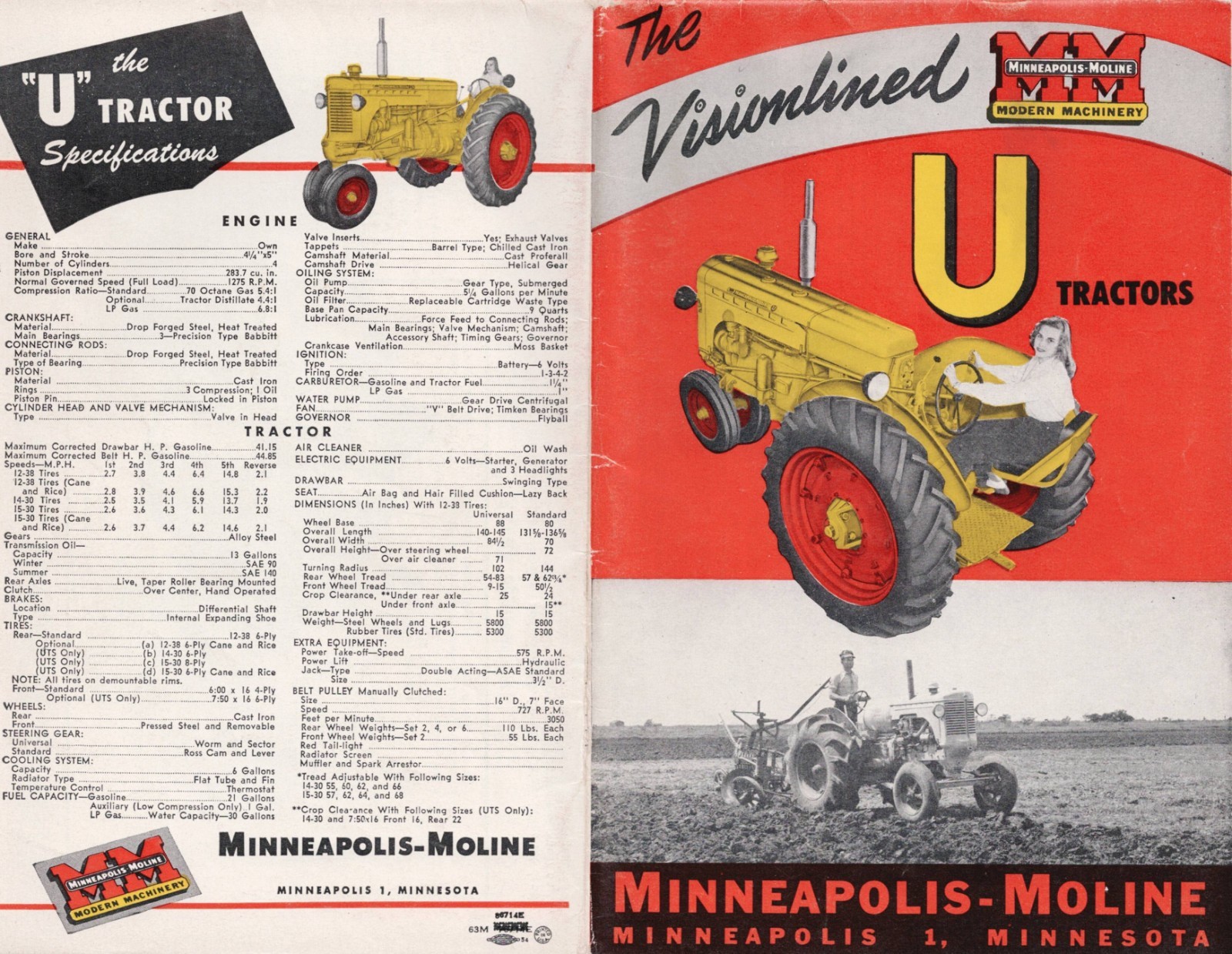 MINNEAPOLIS-MOLINE VISIONLINED “U” TRACTORS 24 PAGE BROCHURE
